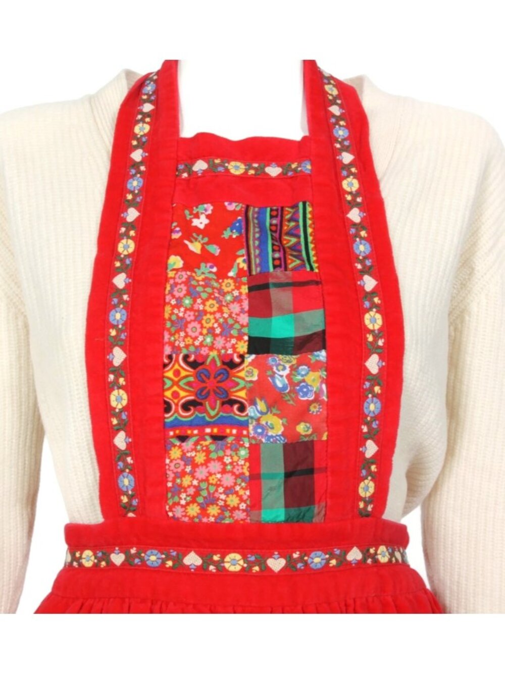 MOUNTAIN ARTISANS Vintage 60's 70's Patchwork Velour Folk  Apron Maxi Dress /256